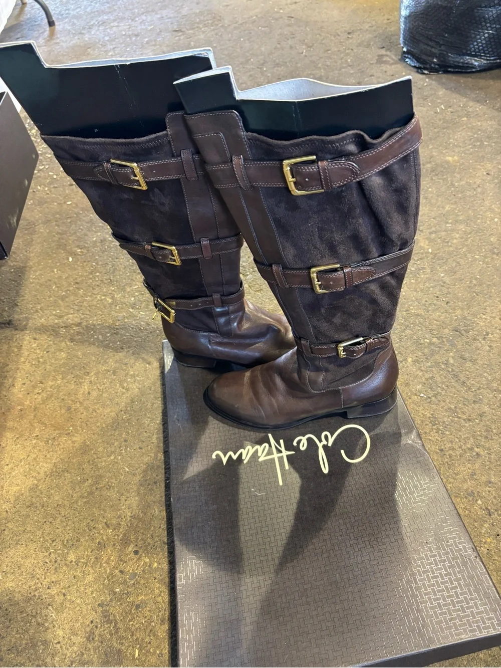 Cole Haan Brown Suede & Leather Over-the-Knee Buckle Boots
